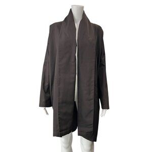 eskandar Brown Silk Puffer Long Boxy Draped Jacket size 1/S/M